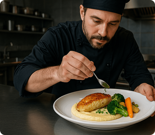 Chef plating a dish