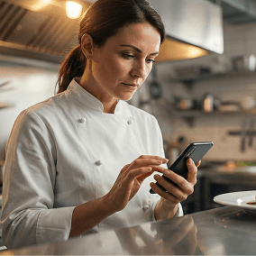 Warehouse worker with tablet managing inventory